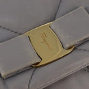 Salvatore Ferragamo Chain Vala Shoulder Bag Leather Gray Gold Auth 147515-17