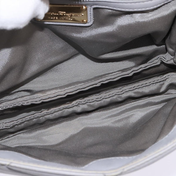 Salvatore Ferragamo Chain Vala Shoulder Bag Leather Gray Gold Auth 147515