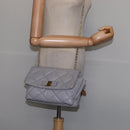 Salvatore Ferragamo Chain Vala Shoulder Bag Leather Gray Gold Auth 147515-22