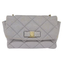 Salvatore Ferragamo Chain Vala Shoulder Bag Leather Gray Gold Auth 147515-13