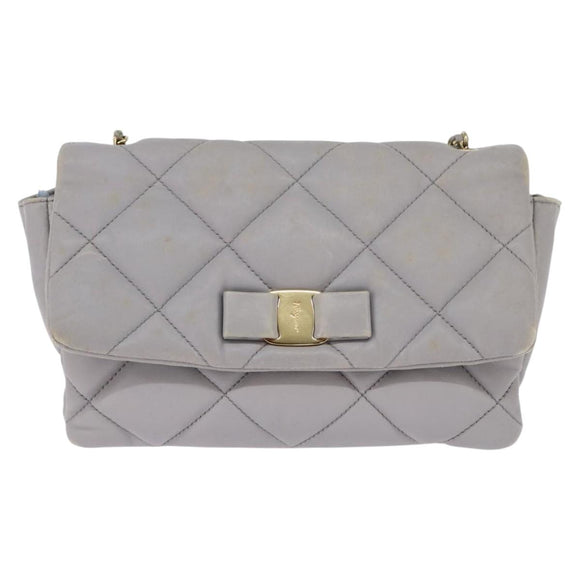 Salvatore Ferragamo Chain Vala Shoulder Bag Leather Gray Gold Auth 147515