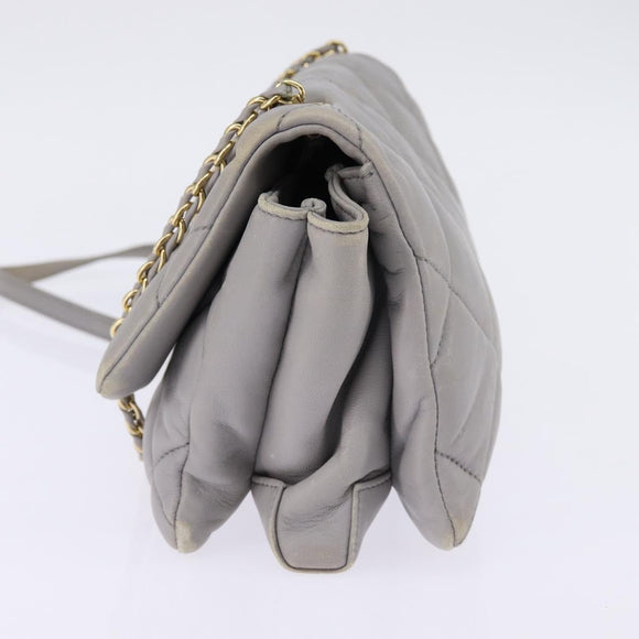 Salvatore Ferragamo Chain Vala Shoulder Bag Leather Gray Gold Auth 147515