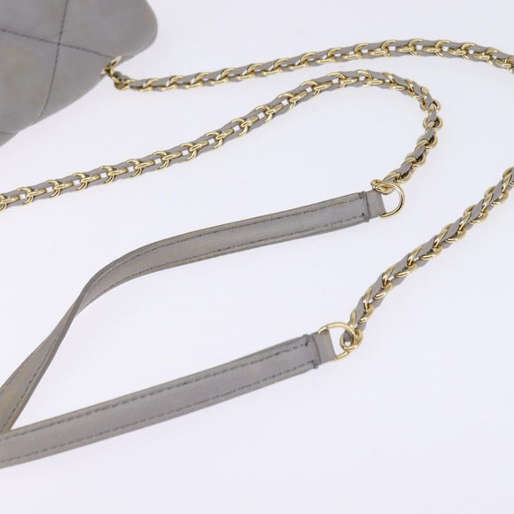 Salvatore Ferragamo Chain Vala Shoulder Bag Leather Gray Gold Auth 147515