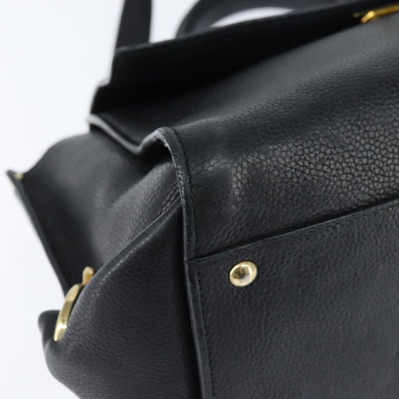 Salvatore Ferragamo Gancini Sophia Hand Bag Leather 2way Black Gold Auth 147516