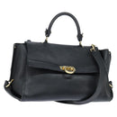 Salvatore Ferragamo Gancini Sophia Hand Bag Leather 2way Black Gold Auth 147516-1