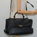 Salvatore Ferragamo Gancini Sophia Hand Bag Leather 2way Black Gold Auth 147516-24