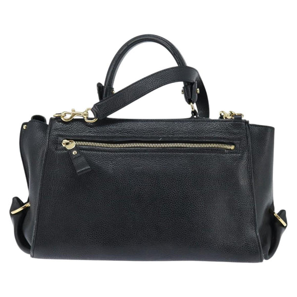 Salvatore Ferragamo Gancini Sophia Hand Bag Leather 2way Black Gold Auth 147516