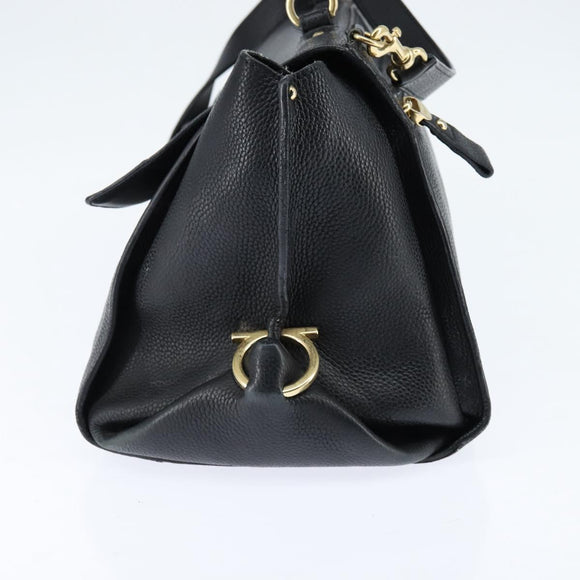 Salvatore Ferragamo Gancini Sophia Hand Bag Leather 2way Black Gold Auth 147516