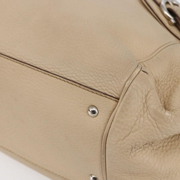 Salvatore Ferragamo Gancini Hand Bag Leather 2way Beige Silver Auth 147517