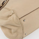 Salvatore Ferragamo Gancini Hand Bag Leather 2way Beige Silver Auth 147517-15
