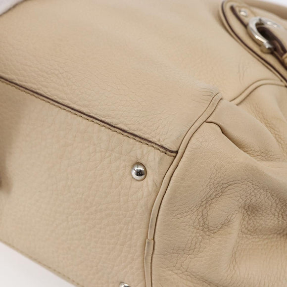 Salvatore Ferragamo Gancini Hand Bag Leather 2way Beige Silver Auth 147517