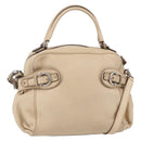 Salvatore Ferragamo Gancini Hand Bag Leather 2way Beige Silver Auth 147517-1
