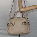 Salvatore Ferragamo Gancini Hand Bag Leather 2way Beige Silver Auth 147517-24