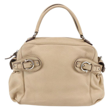 Salvatore Ferragamo Gancini Hand Bag Leather 2way Beige Silver Auth 147517 - 0
