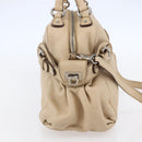 Salvatore Ferragamo Gancini Hand Bag Leather 2way Beige Silver Auth 147517-3