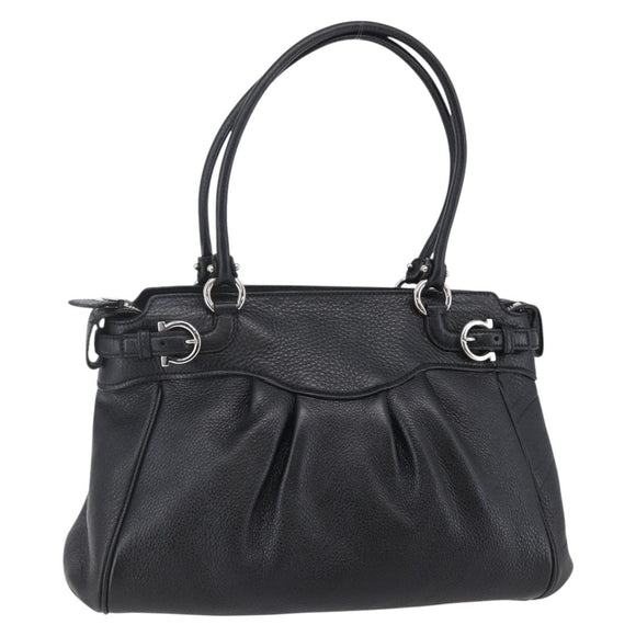 Salvatore Ferragamo Gancini Tote Bag Leather Black Silver Auth 147518