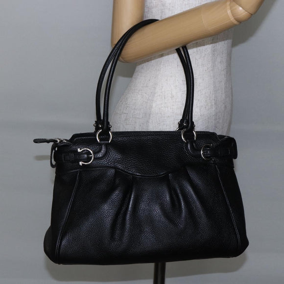 Salvatore Ferragamo Gancini Tote Bag Leather Black Silver Auth 147518