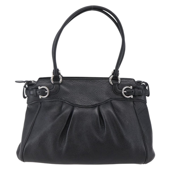 Salvatore Ferragamo Gancini Tote Bag Leather Black Silver Auth 147518