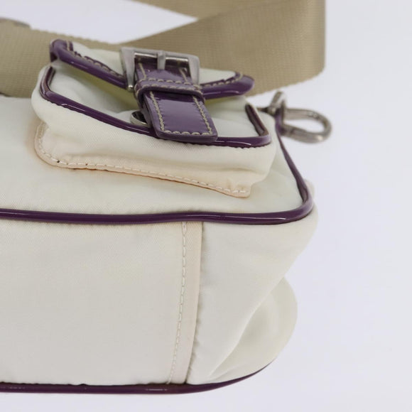 PRADA Shoulder Bag Nylon Enamel White Silver Auth 147522