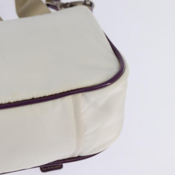PRADA Shoulder Bag Nylon Enamel White Silver Auth 147522