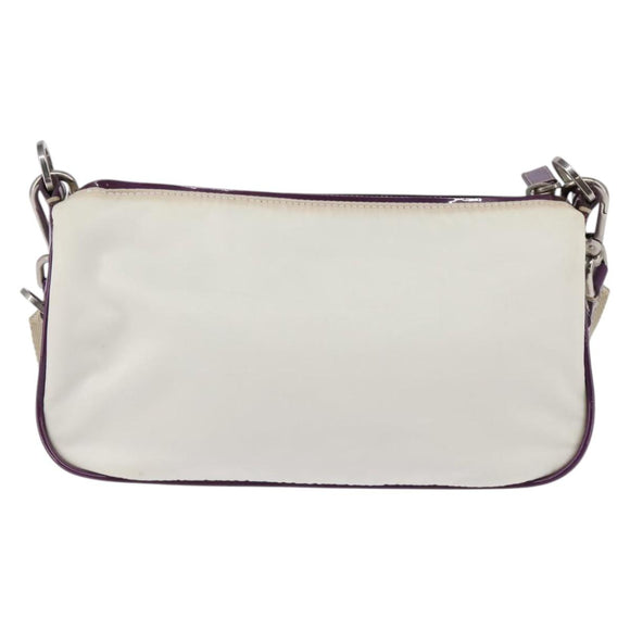 PRADA Shoulder Bag Nylon Enamel White Silver Auth 147522