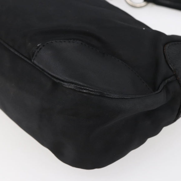 PRADA Shoulder Bag Nylon Leather Beige Silver Auth 147523