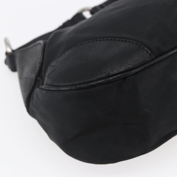 PRADA Shoulder Bag Nylon Leather Beige Silver Auth 147523