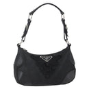 PRADA Shoulder Bag Nylon Leather Beige Silver Auth 147523-1