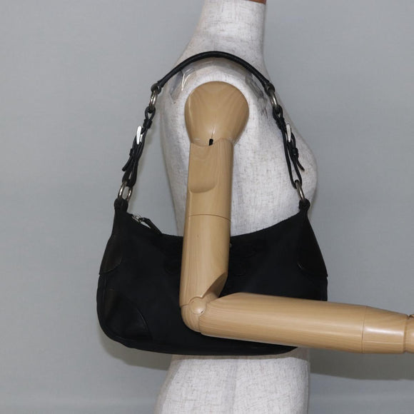 PRADA Shoulder Bag Nylon Leather Beige Silver Auth 147523