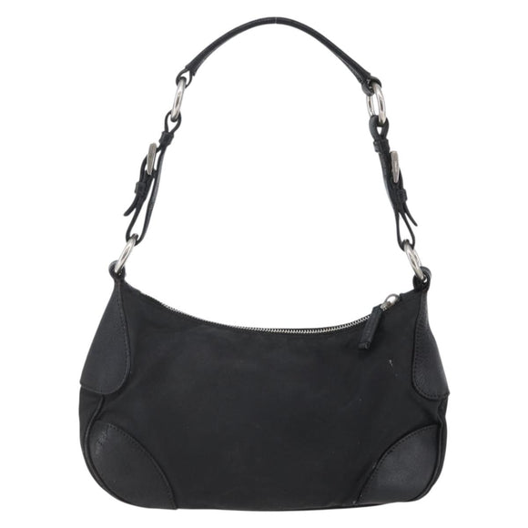 PRADA Shoulder Bag Nylon Leather Beige Silver Auth 147523