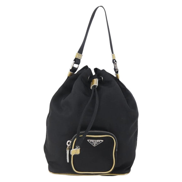PRADA Hand Bag Nylon Black Silver Auth 147526