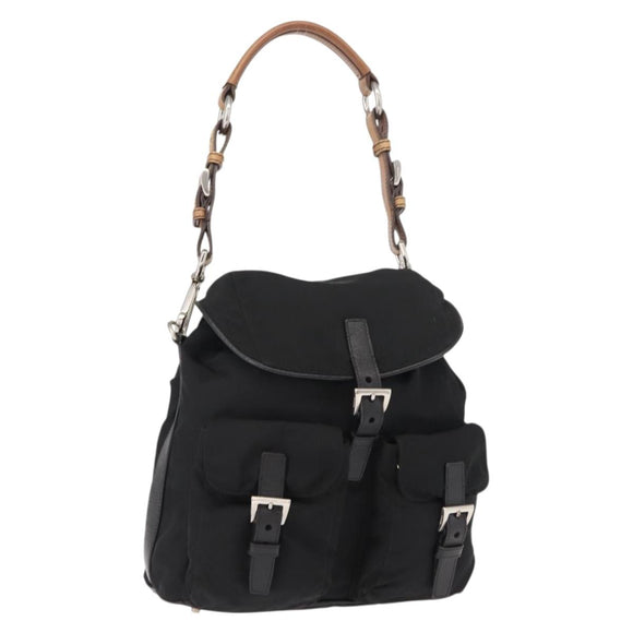 PRADA Shoulder Bag Nylon Black Silver Auth 147527