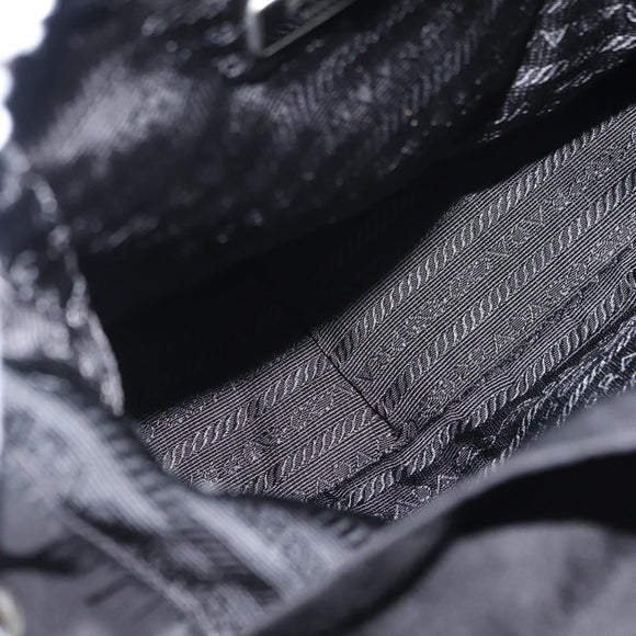 PRADA Shoulder Bag Nylon Black Silver Auth 147527