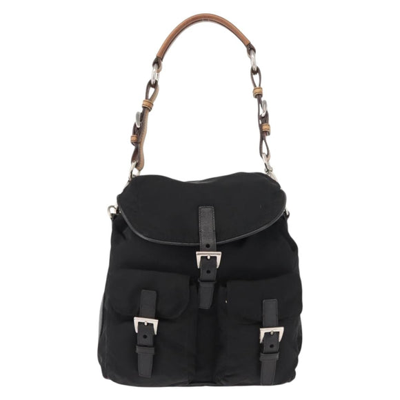 PRADA Shoulder Bag Nylon Black Silver Auth 147527