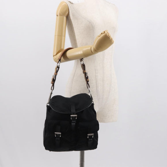 PRADA Shoulder Bag Nylon Black Silver Auth 147527