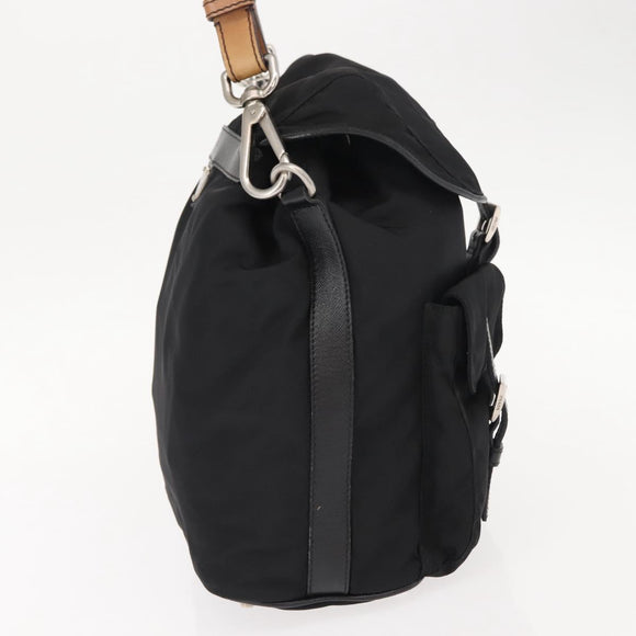 PRADA Shoulder Bag Nylon Black Silver Auth 147527