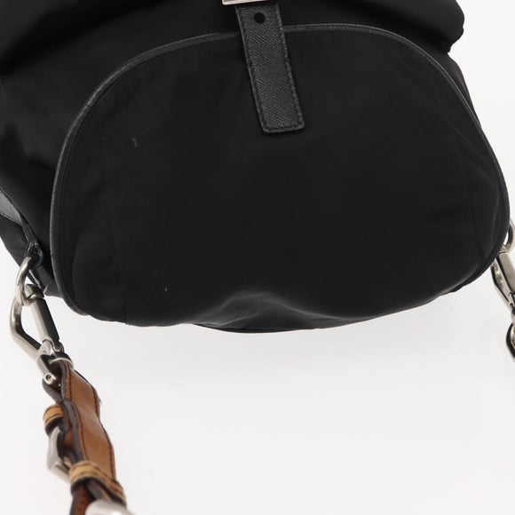 PRADA Shoulder Bag Nylon Black Silver Auth 147527
