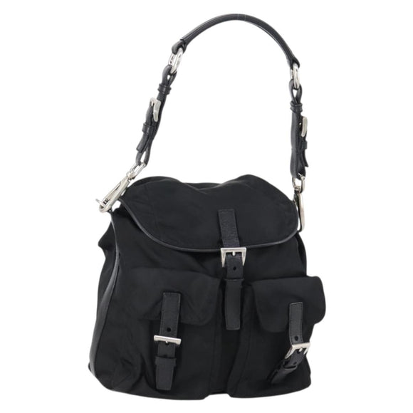 PRADA Shoulder Bag Nylon Black Silver Auth 147531