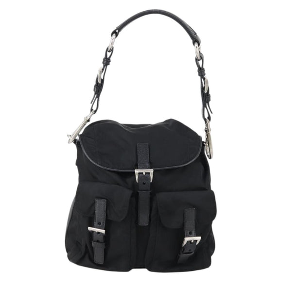 PRADA Shoulder Bag Nylon Black Silver Auth 147531