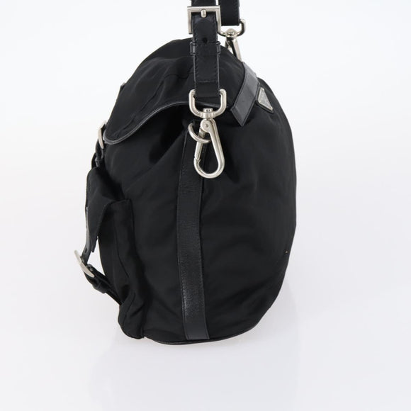 PRADA Shoulder Bag Nylon Black Silver Auth 147531