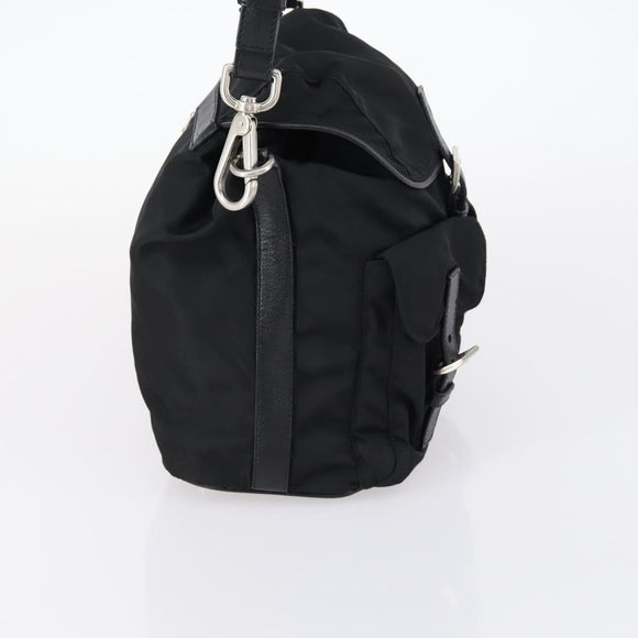 PRADA Shoulder Bag Nylon Black Silver Auth 147531