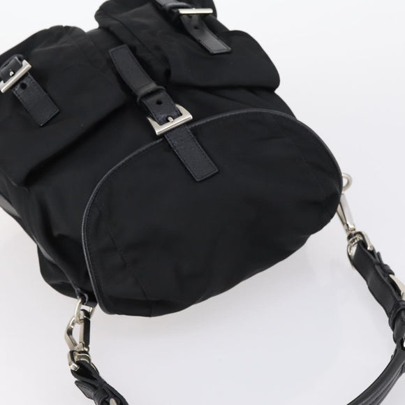 PRADA Shoulder Bag Nylon Black Silver Auth 147531