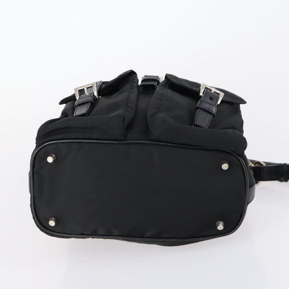 PRADA Shoulder Bag Nylon Black Silver Auth 147531