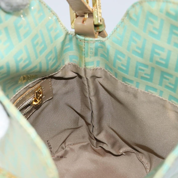FENDI Zucchino Canvas Mamma Baguette Bag Enamel Peppermint Gold Auth 147538