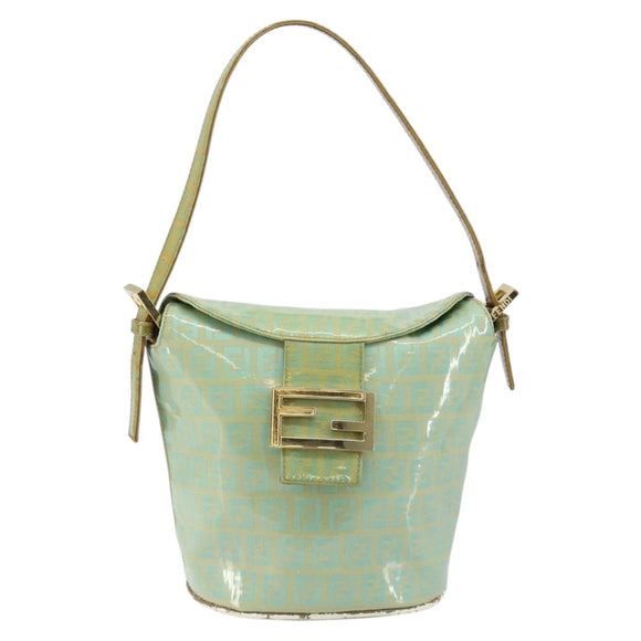 FENDI Zucchino Canvas Mamma Baguette Bag Enamel Peppermint Gold Auth 147538