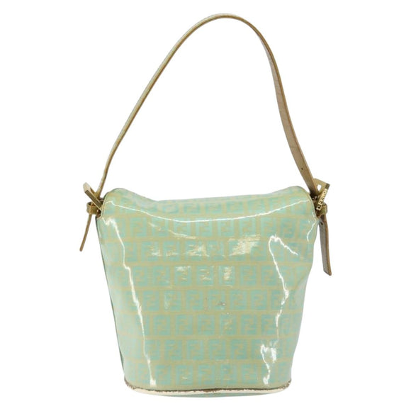 FENDI Zucchino Canvas Mamma Baguette Bag Enamel Peppermint Gold Auth 147538
