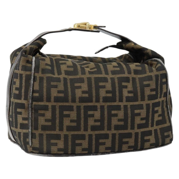 FENDI Zucca Canvas Vanity Bag Black Brown Auth 147539