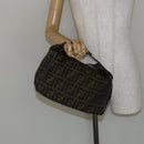 FENDI Zucca Canvas Vanity Bag Black Brown Auth 147539-22