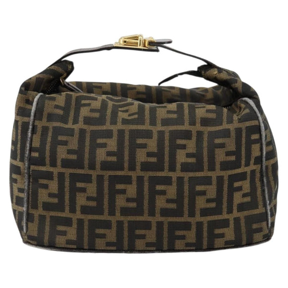 FENDI Zucca Canvas Vanity Bag Black Brown Auth 147539