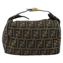 FENDI Zucca Canvas Vanity Bag Black Brown Auth 147539-2